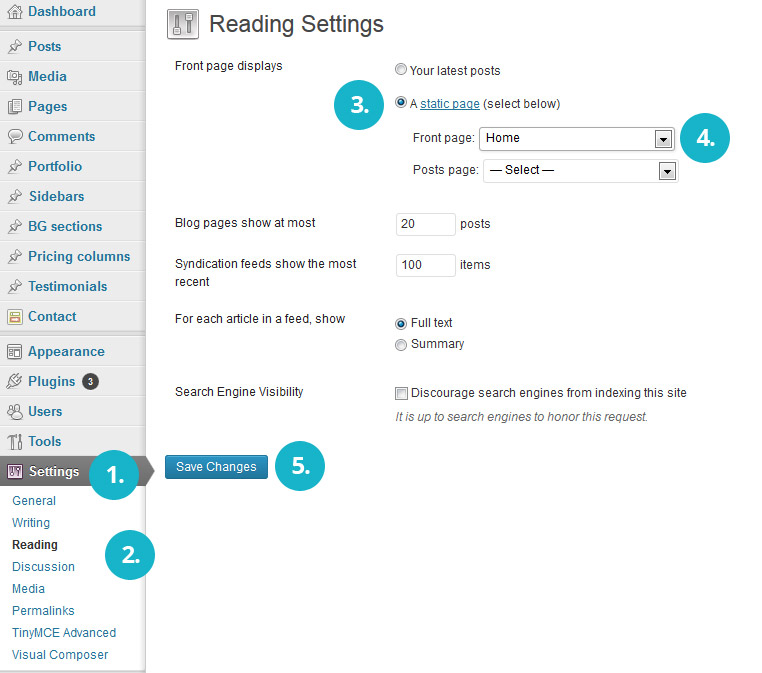 Set up homepage